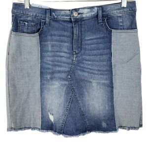 New Libby Edelman 2 Tone Distressed Raw Hem Short Jean Skirt London Wash Sz L